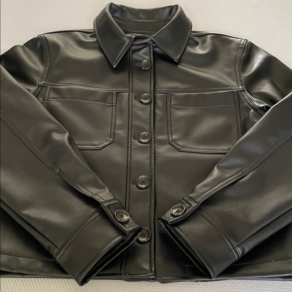 New Karen Kane Wild Thing Black Vegan Faux Leather Crop Jacket Small Petite - Picture 11 of 14